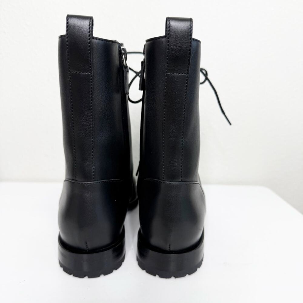 Manolo Blahnik Planigia Black Leather Combat Boots EU 37.5 Lace Up Ankle Booties - Picture 5 of 12